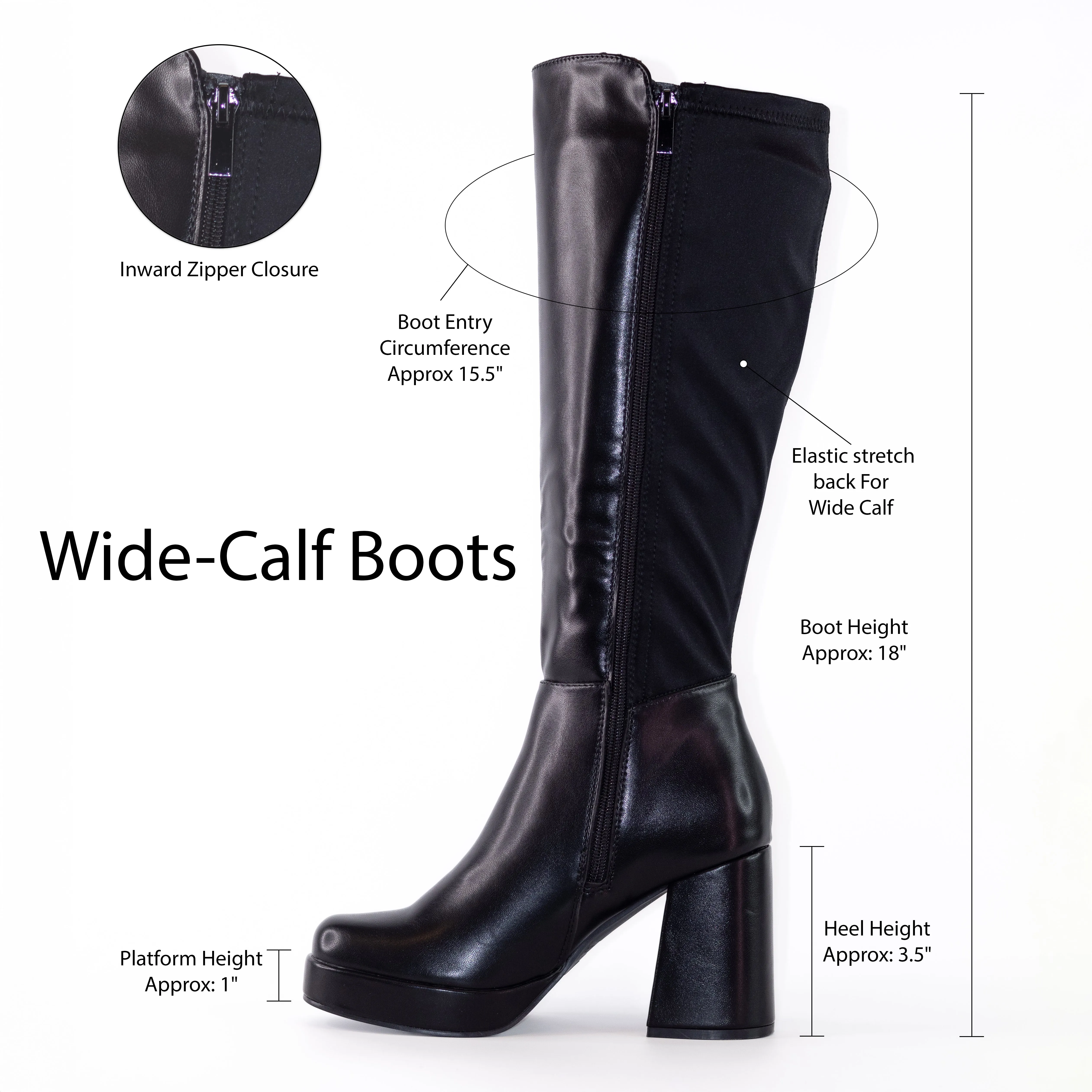 Aurora - Wide Calf Knee High Platform Boots for Women, Chunky Heel Boots, Stylish Winter Footwear, Comfortable Knee-High Boots, Bold & Trendy Design