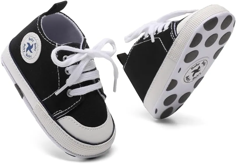 Baby Girls Boys Shoes Soft Anti-Slip Sole Newborn First Walkers High Top Canvas Denim Unisex Infant Sneaker