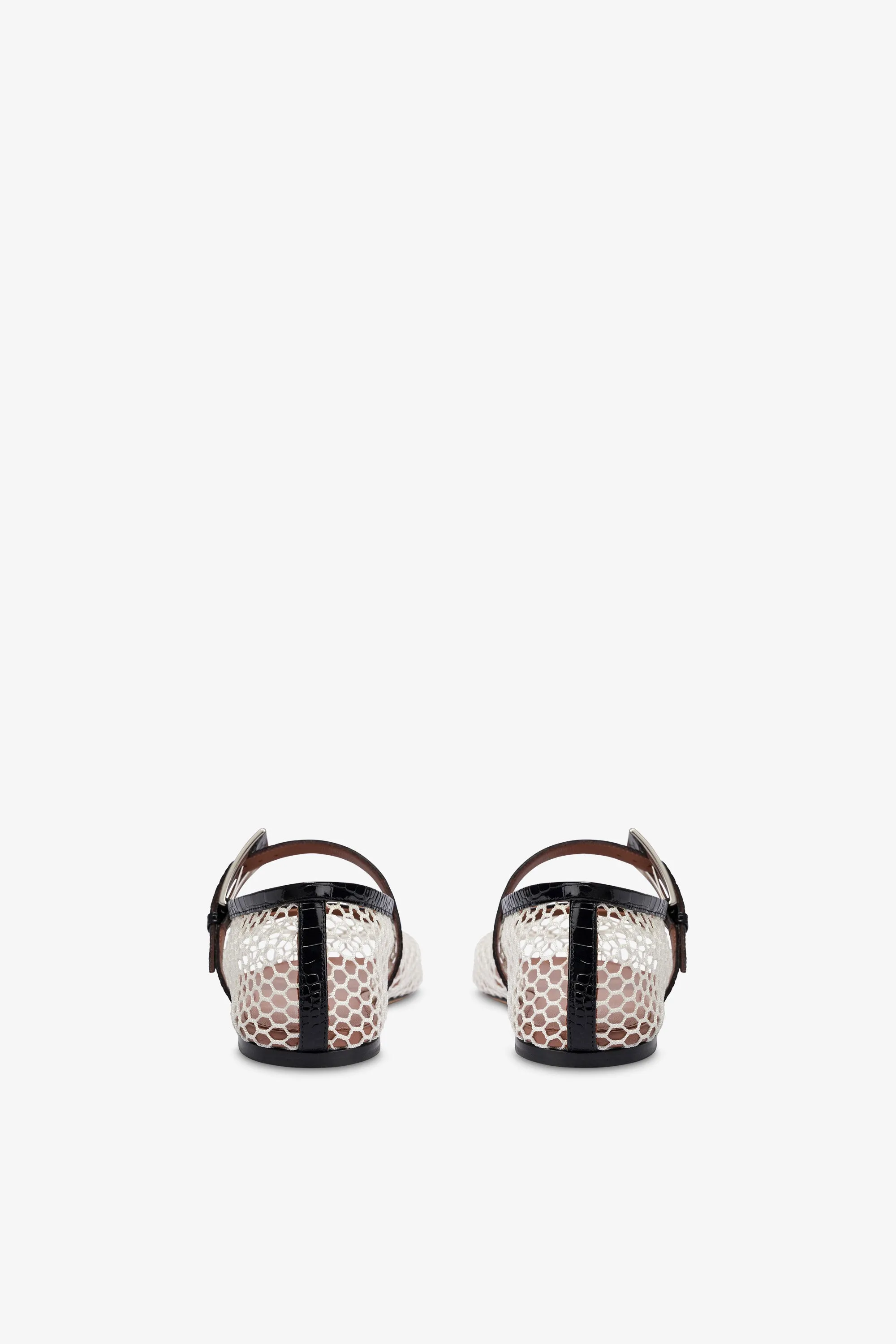 Ballet flats in white mesh and black croco-embossed leather