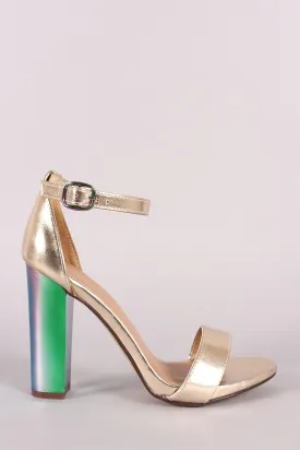 Bamboo Metallic Ankle Strap Chunky Holographic Chunky Heel