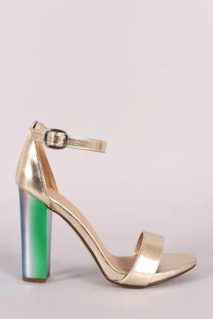 Bamboo Metallic Ankle Strap Chunky Holographic Chunky Heel