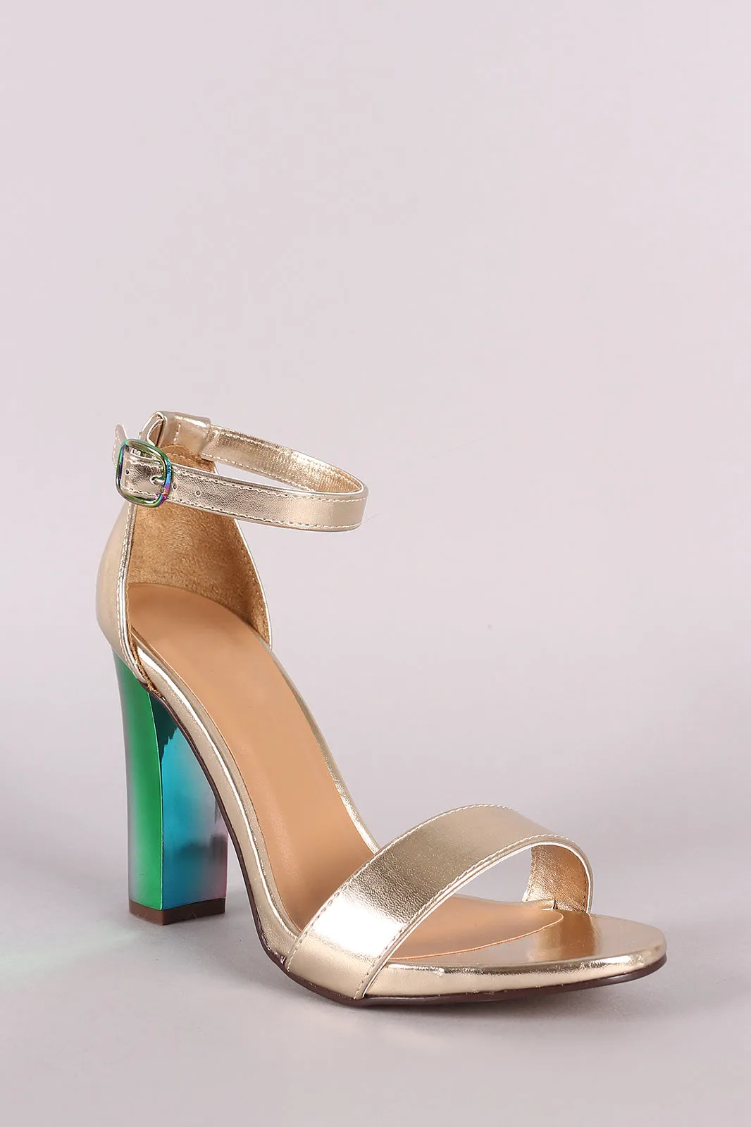 Bamboo Metallic Ankle Strap Chunky Holographic Chunky Heel