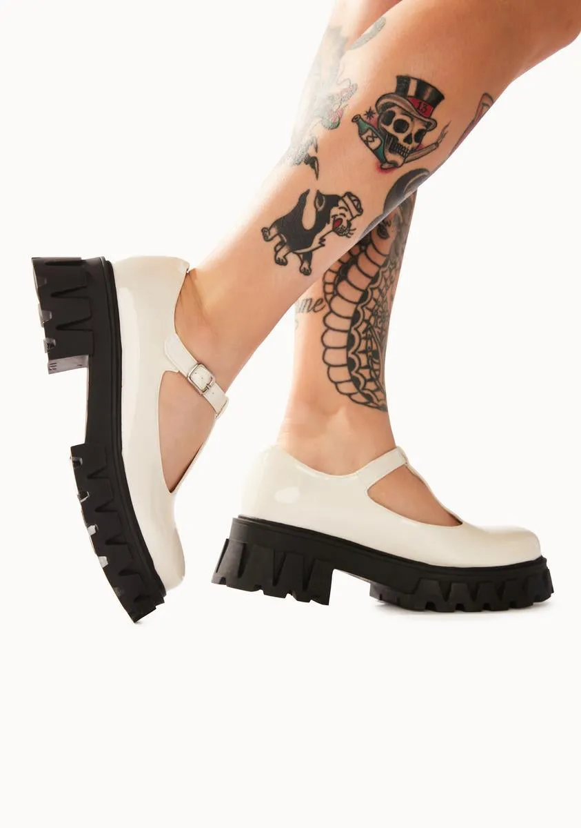 Beige Shin Platform Loafers