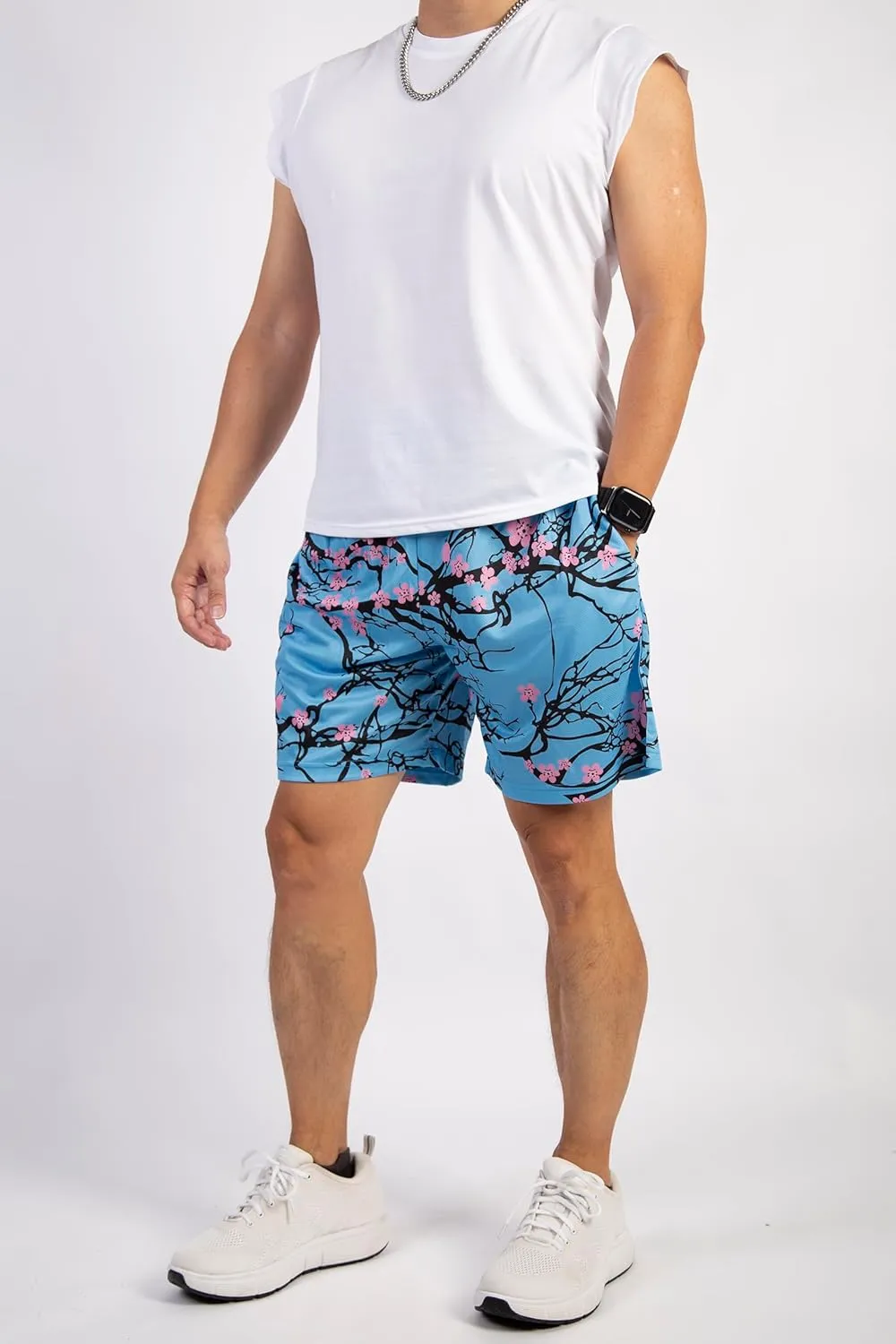 BOOMLEMON Mens Mesh Graphic Print Shorts Fashion Designer Workout Shorts Retro Casual Cool Streetwear Short Pants