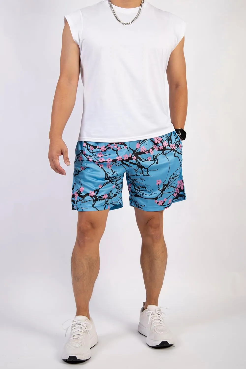 BOOMLEMON Mens Mesh Graphic Print Shorts Fashion Designer Workout Shorts Retro Casual Cool Streetwear Short Pants