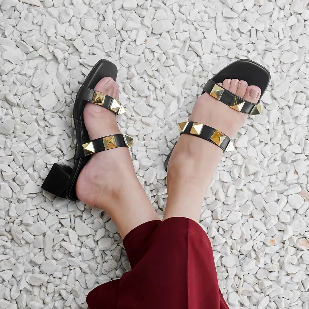 Chunky Stud Mules Black