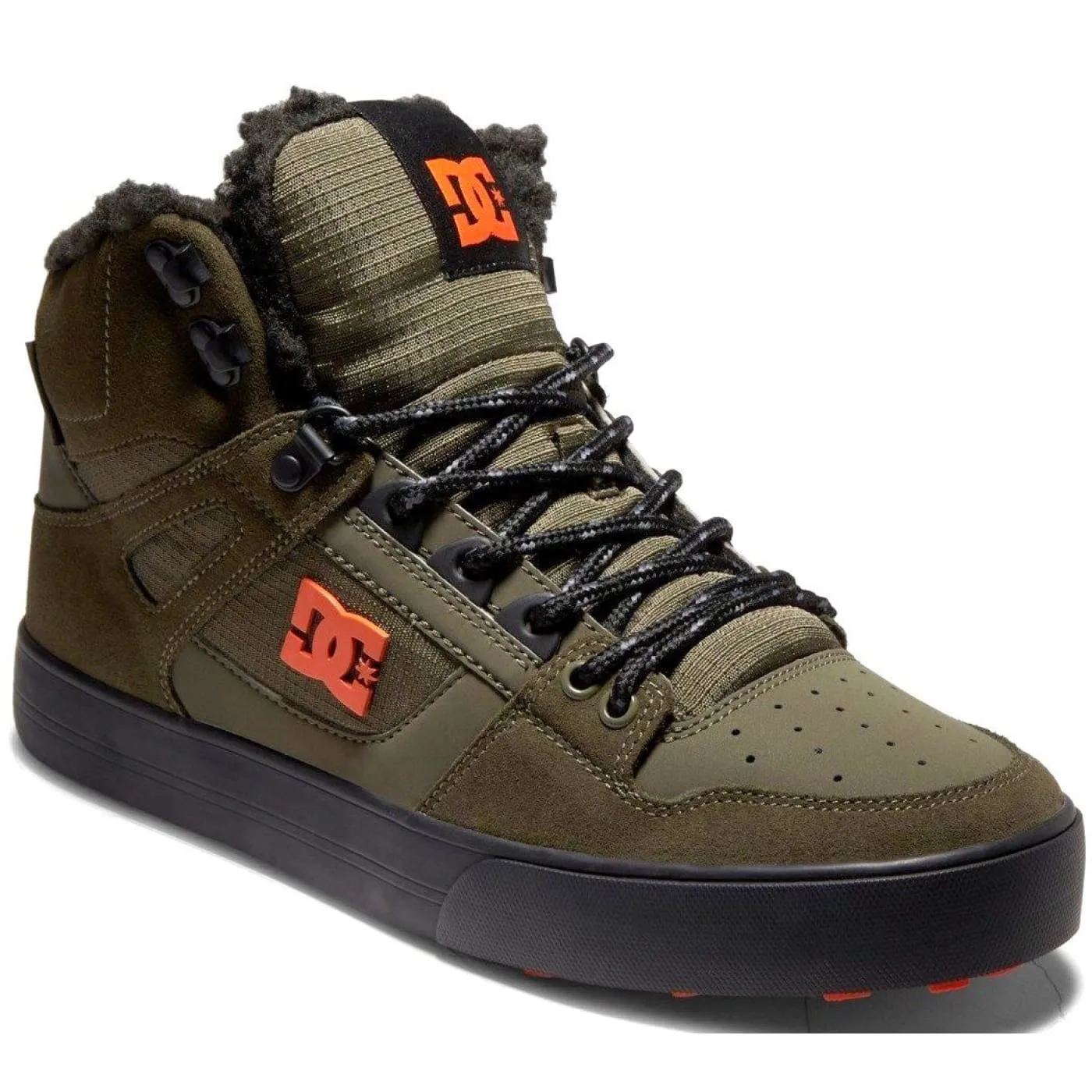 DC Pure High Top WC WNT Olive Orange Mens Leather Hi Trainers