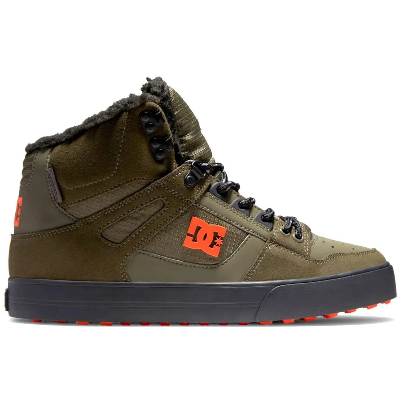 DC Pure High Top WC WNT Olive Orange Mens Leather Hi Trainers