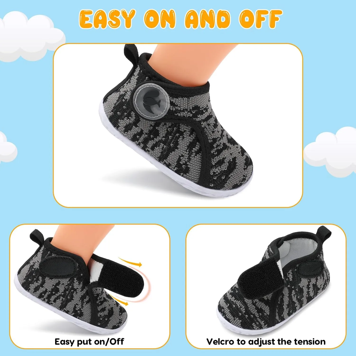 FEETCITY Lightweight Baby Sock Shoes Baby Walking Shoes Boys Girls Infant High-Top Shoe 12-18 Months