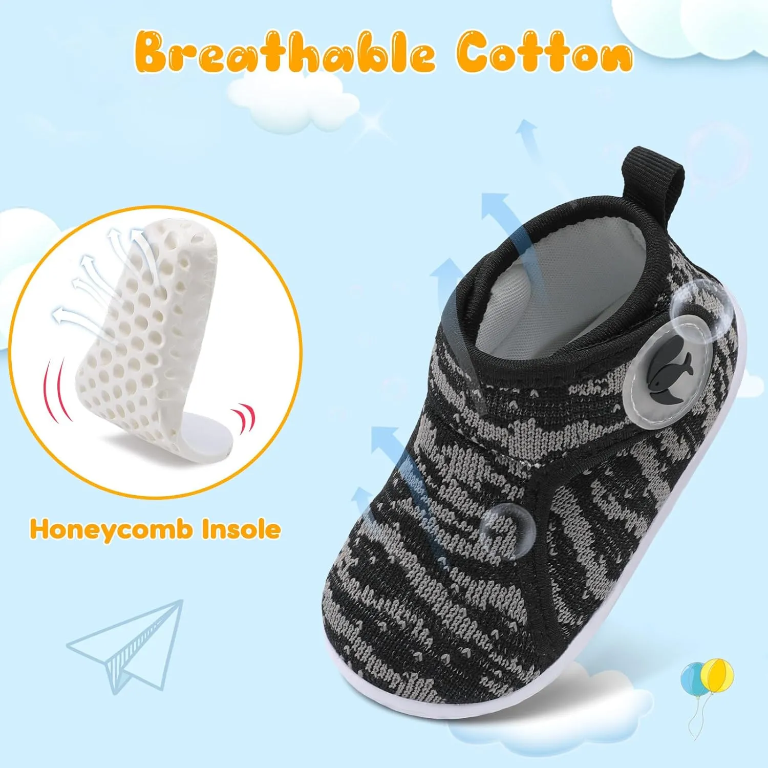 FEETCITY Lightweight Baby Sock Shoes Baby Walking Shoes Boys Girls Infant High-Top Shoe 12-18 Months
