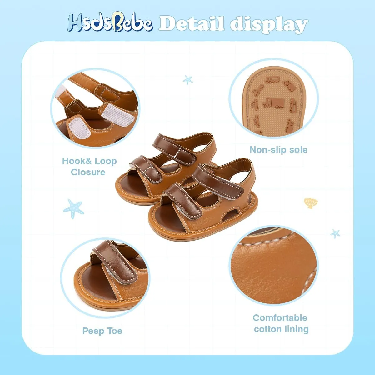 HsdsBebe Infant Baby Boys Girls Summer Beach Sandals Breathable Athletic Anti-slip Soft Sole Newborn First Walker Crib Shoes