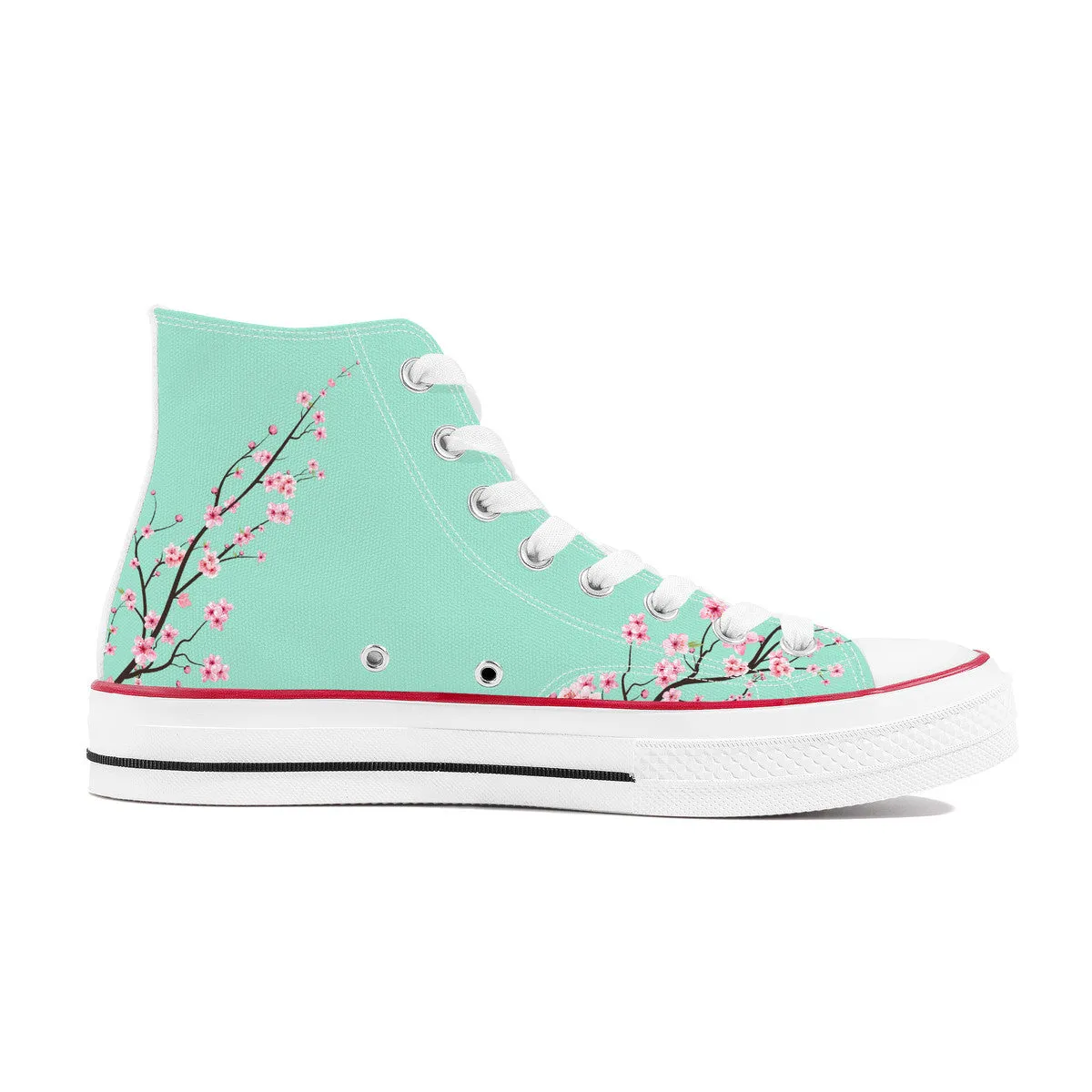 Light Jade Sakura  High Top Canvas Shoes