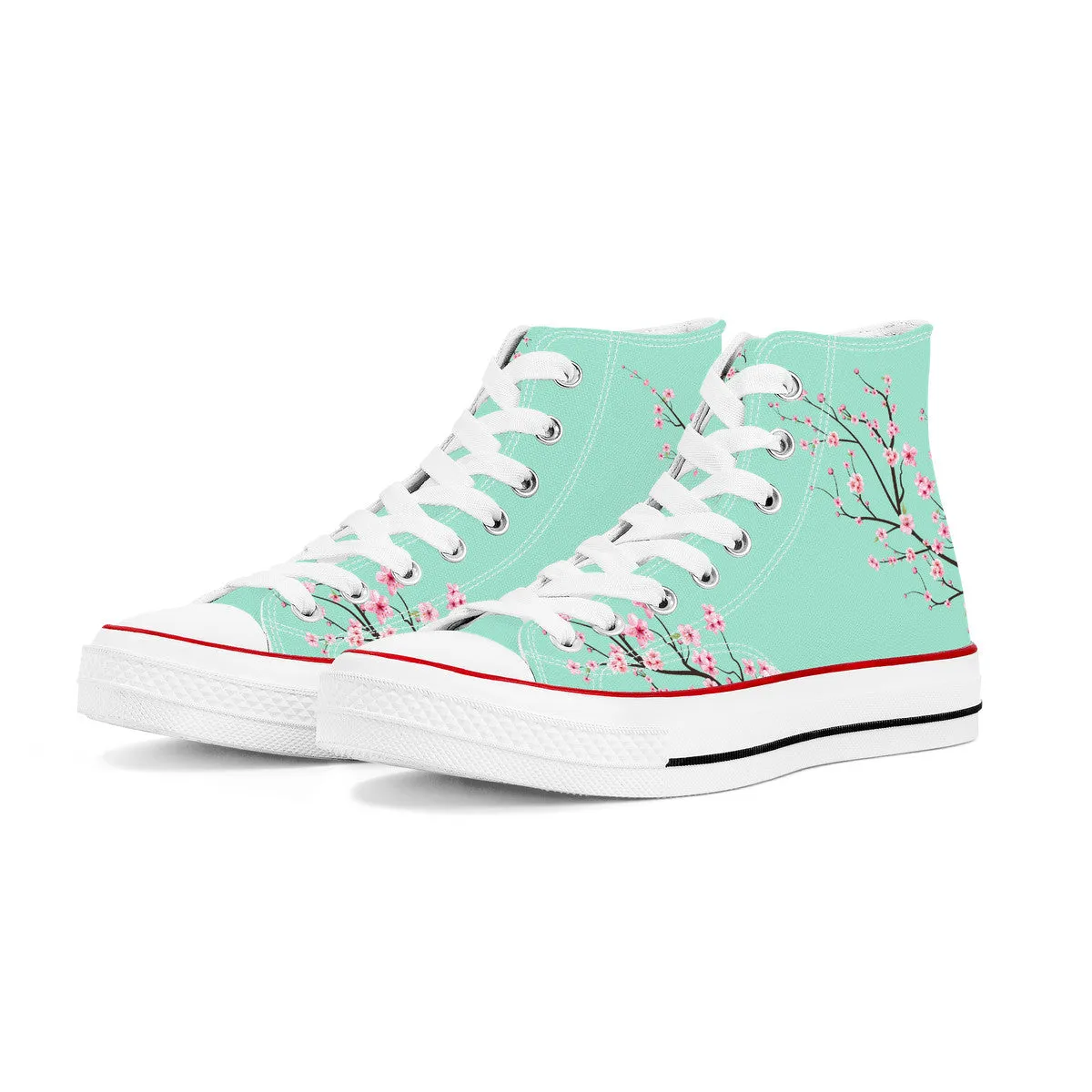 Light Jade Sakura  High Top Canvas Shoes