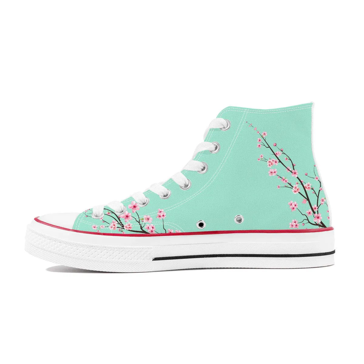 Light Jade Sakura  High Top Canvas Shoes
