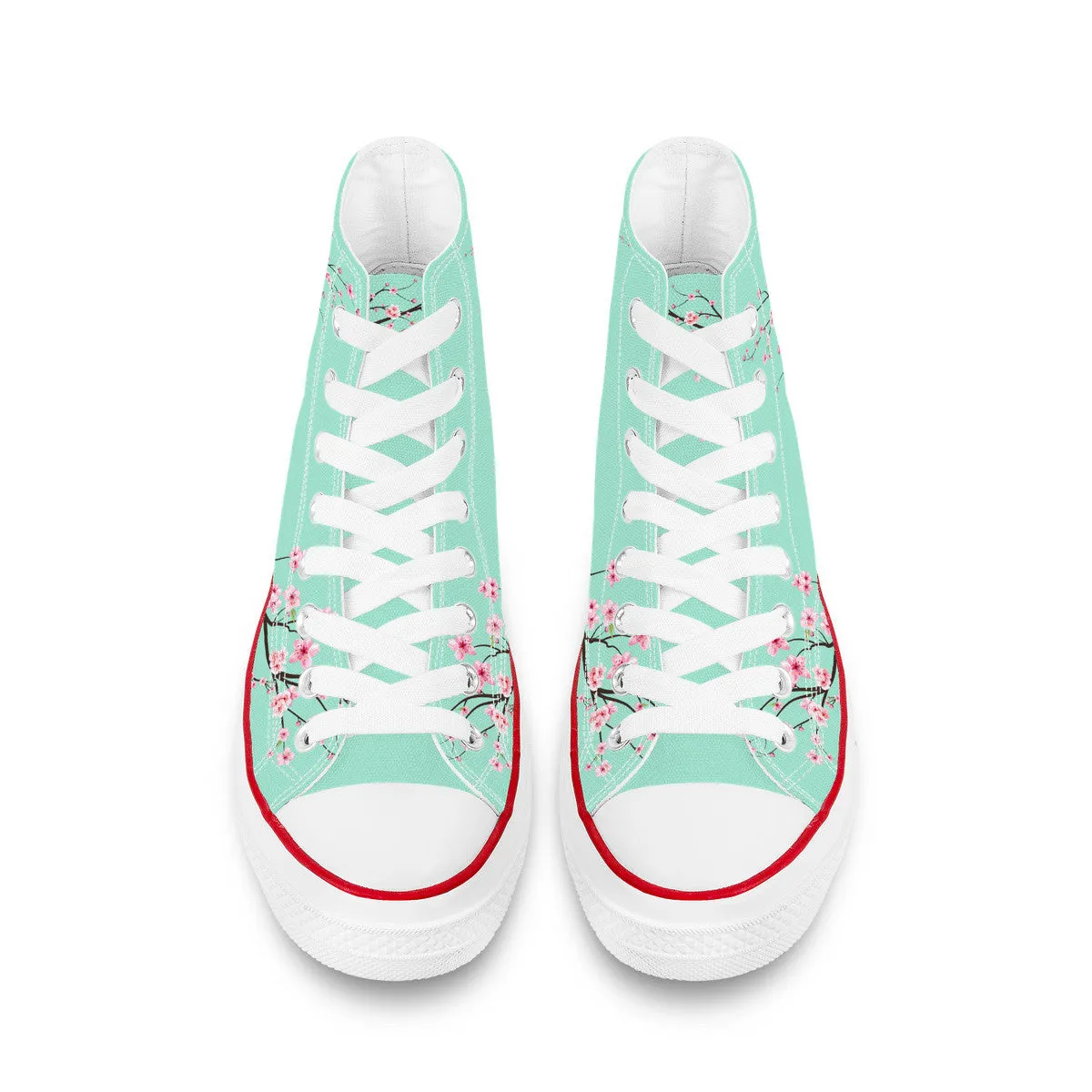 Light Jade Sakura  High Top Canvas Shoes