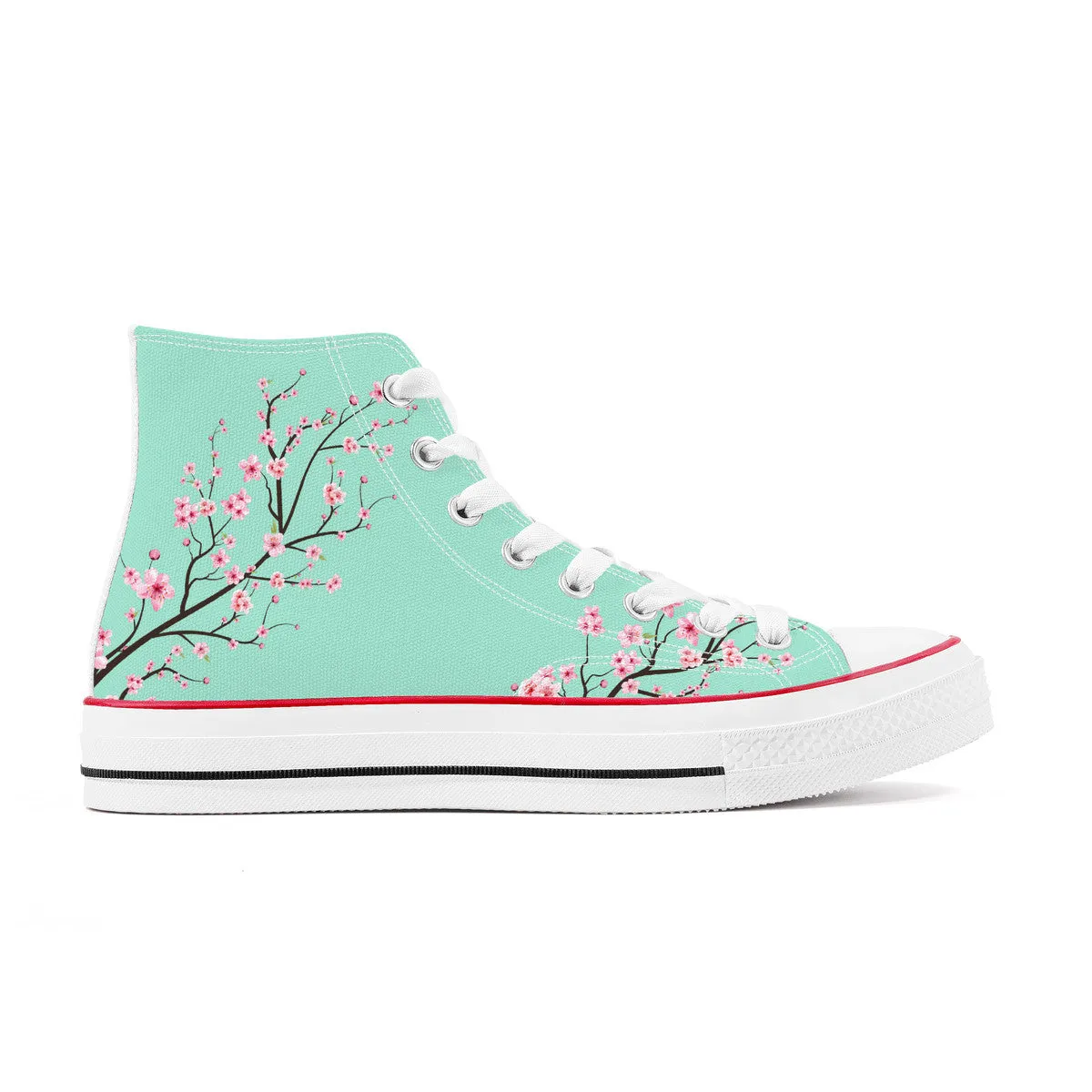 Light Jade Sakura  High Top Canvas Shoes