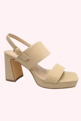 Lois Double Strap Chunky Heels - Nude