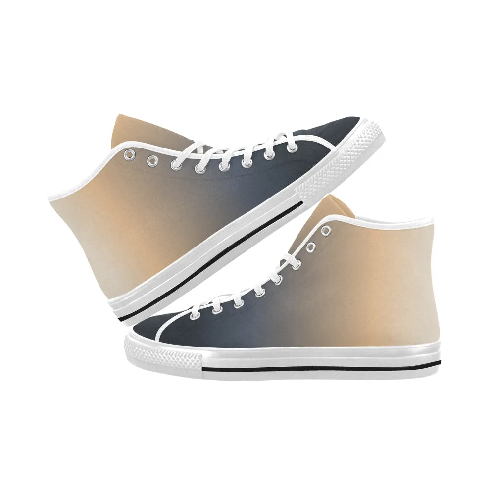Men's Blue-Peach Solids Print High Top Canvas Shoes