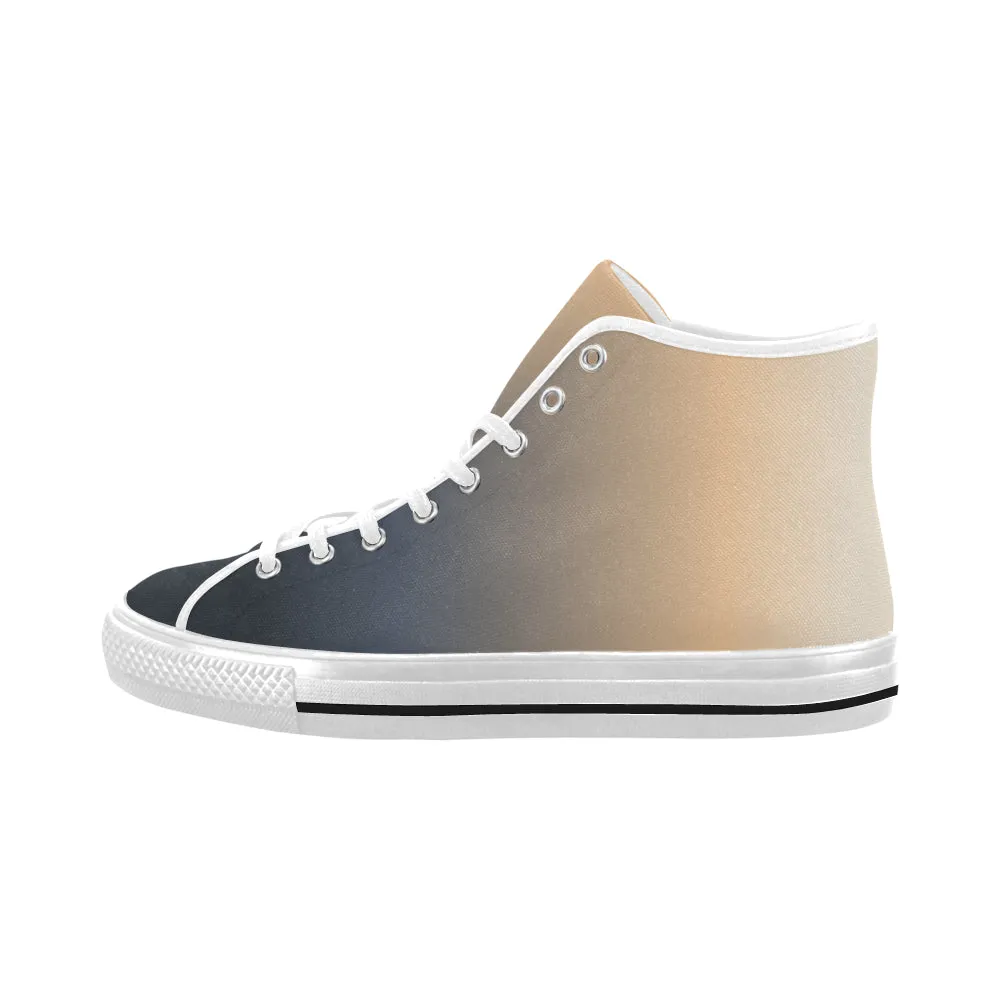 Men's Blue-Peach Solids Print High Top Canvas Shoes