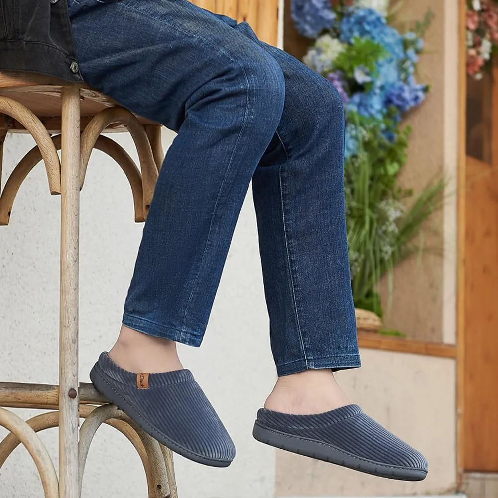 Men's Two-Tone Slippers with Arch Support Slip-On Warm House Shoes Cozy Memory Foam Indoor/Outdoor Breathable Slipper