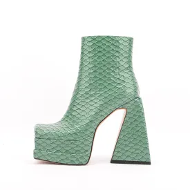 Platform Chunky Heels for Women Animal-print Ankle Boots