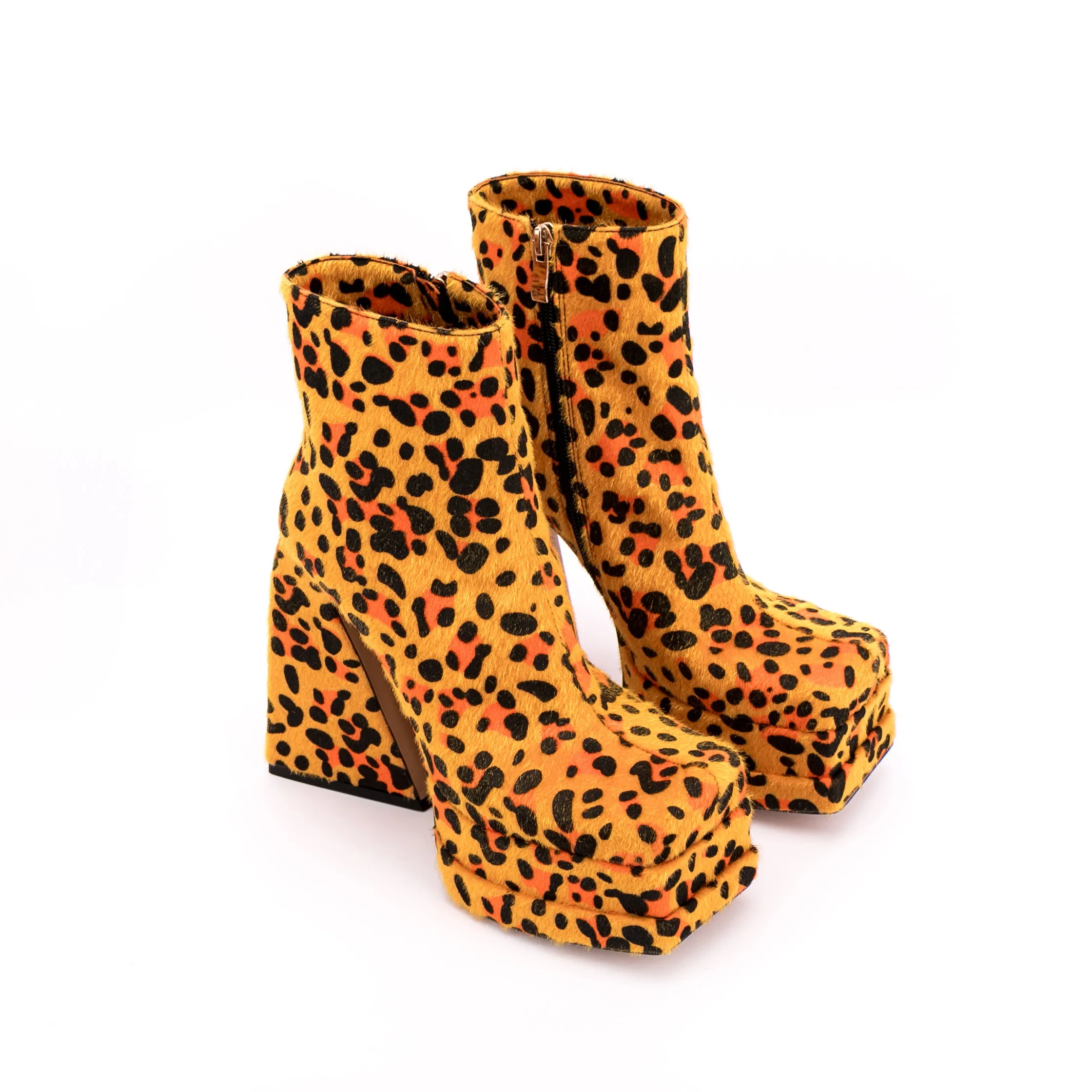 Platform Chunky Heels for Women Animal-print Ankle Boots