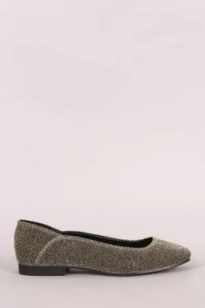 Qupid Metallic Glitter Mesh Round Toe Ballet Flat