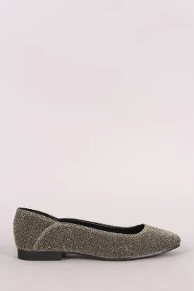 Qupid Metallic Glitter Mesh Round Toe Ballet Flat