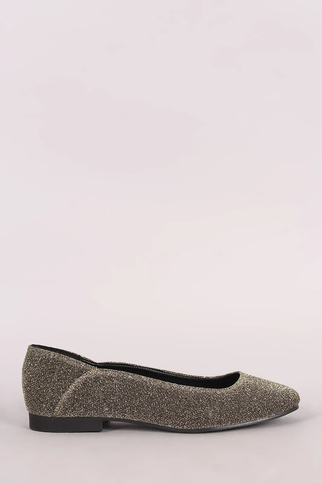 Qupid Metallic Glitter Mesh Round Toe Ballet Flat