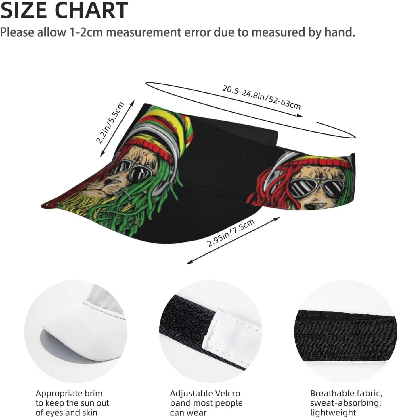 Rasta Lion Jamaican Reggae Love Sport Sun Visor Adjustable Sun Hat Empty Top Baseball Cap Uv Protection Sun for Men and Women