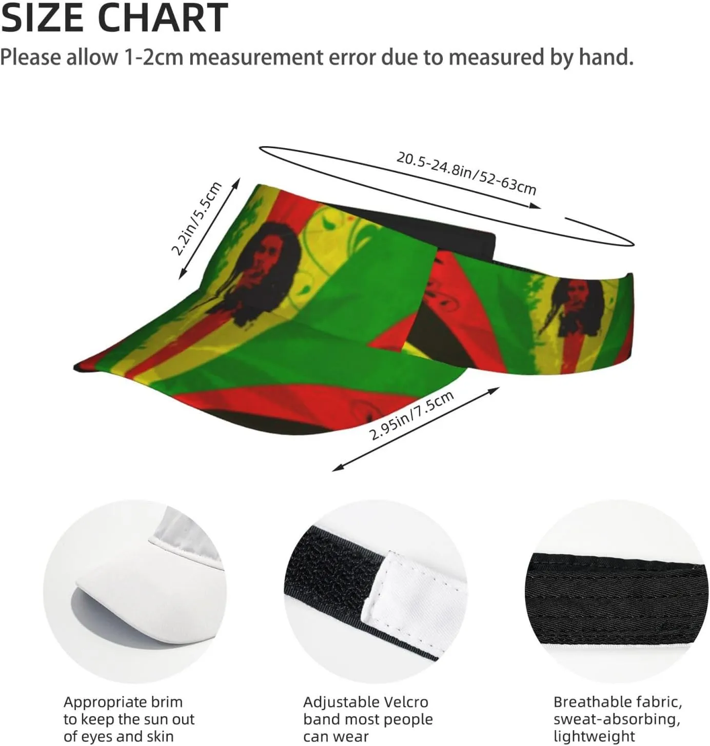Rasta Lion Jamaican Reggae Love Sport Sun Visor Adjustable Sun Hat Empty Top Baseball Cap Uv Protection Sun for Men and Women