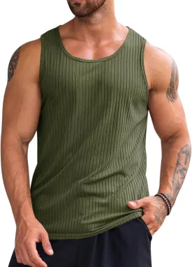Runcati Men's Ribbed Tank Tops Knit Sleeveless Workout T Shirt Muscle Gym Fitness Tee
