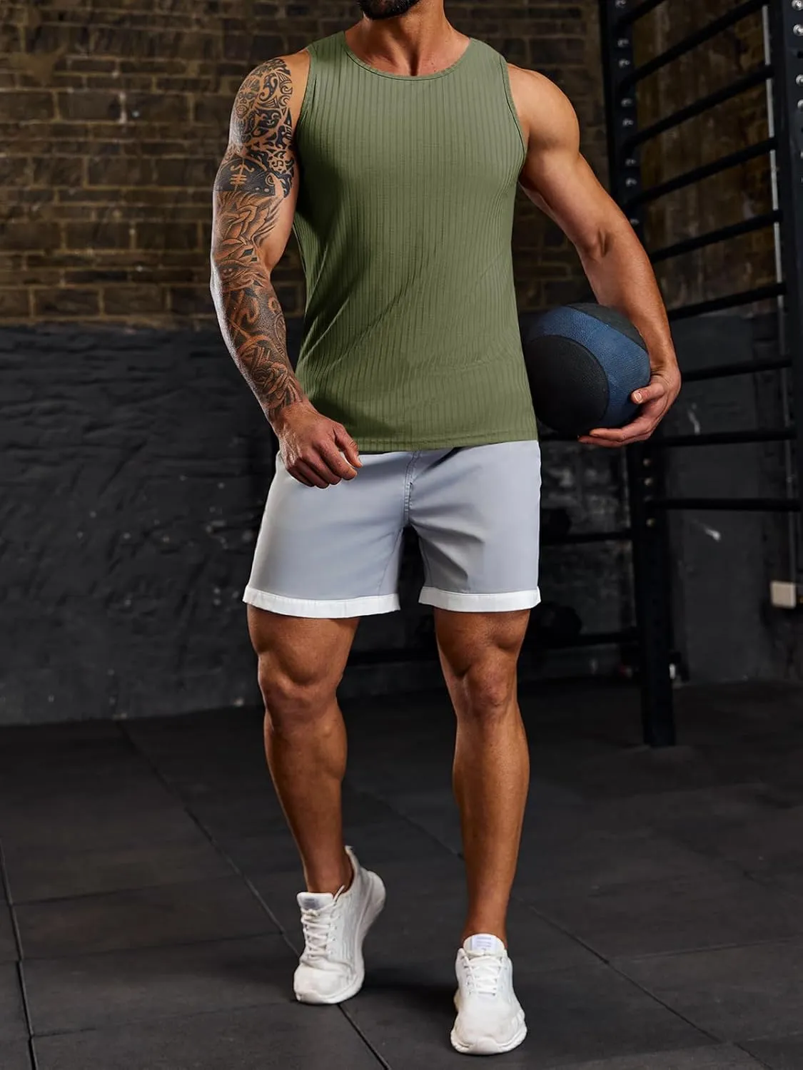 Runcati Men's Ribbed Tank Tops Knit Sleeveless Workout T Shirt Muscle Gym Fitness Tee