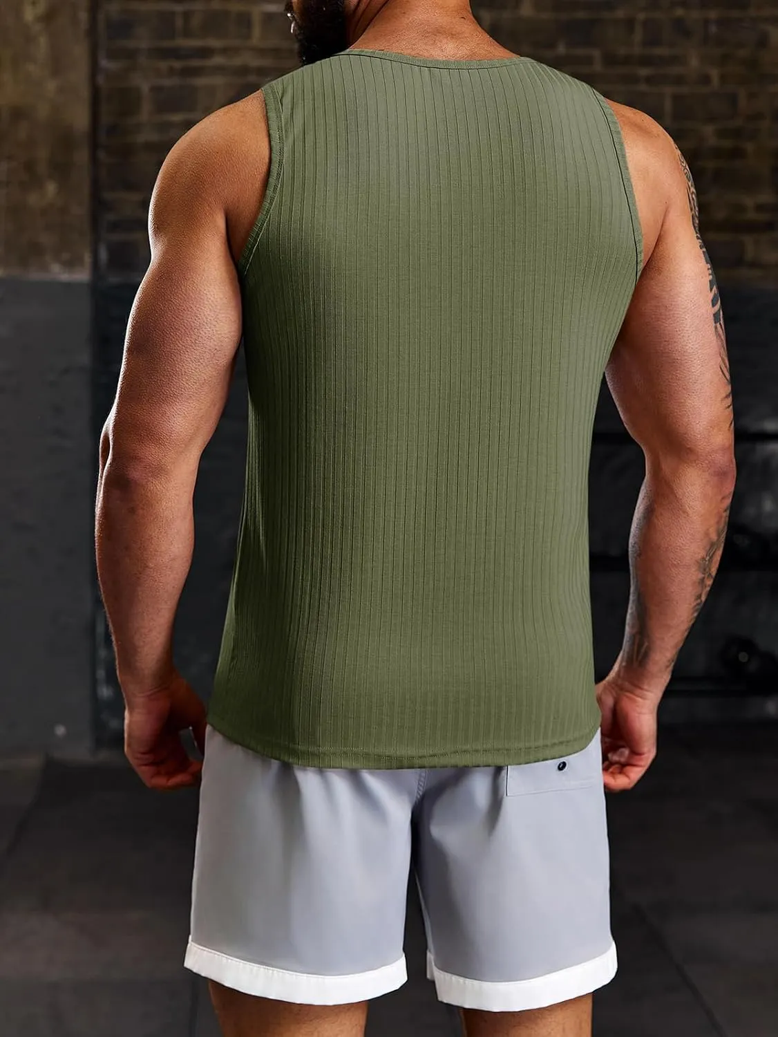 Runcati Men's Ribbed Tank Tops Knit Sleeveless Workout T Shirt Muscle Gym Fitness Tee