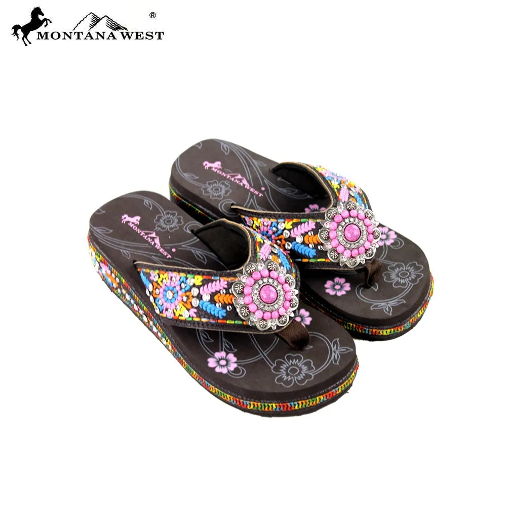 SE26-S096 Montana West Embroidered Flip-Flops By Size
