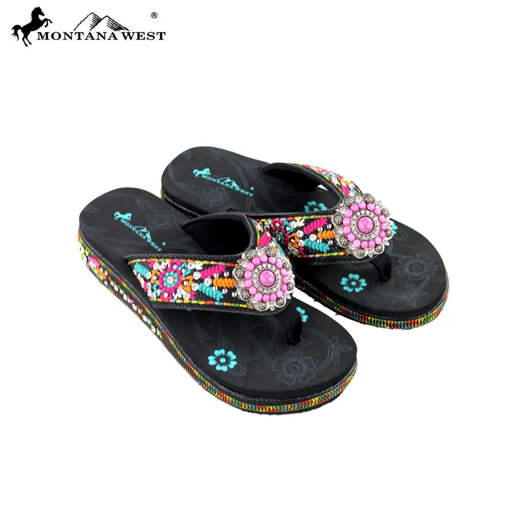 SE26-S096 Montana West Embroidered Flip-Flops By Size