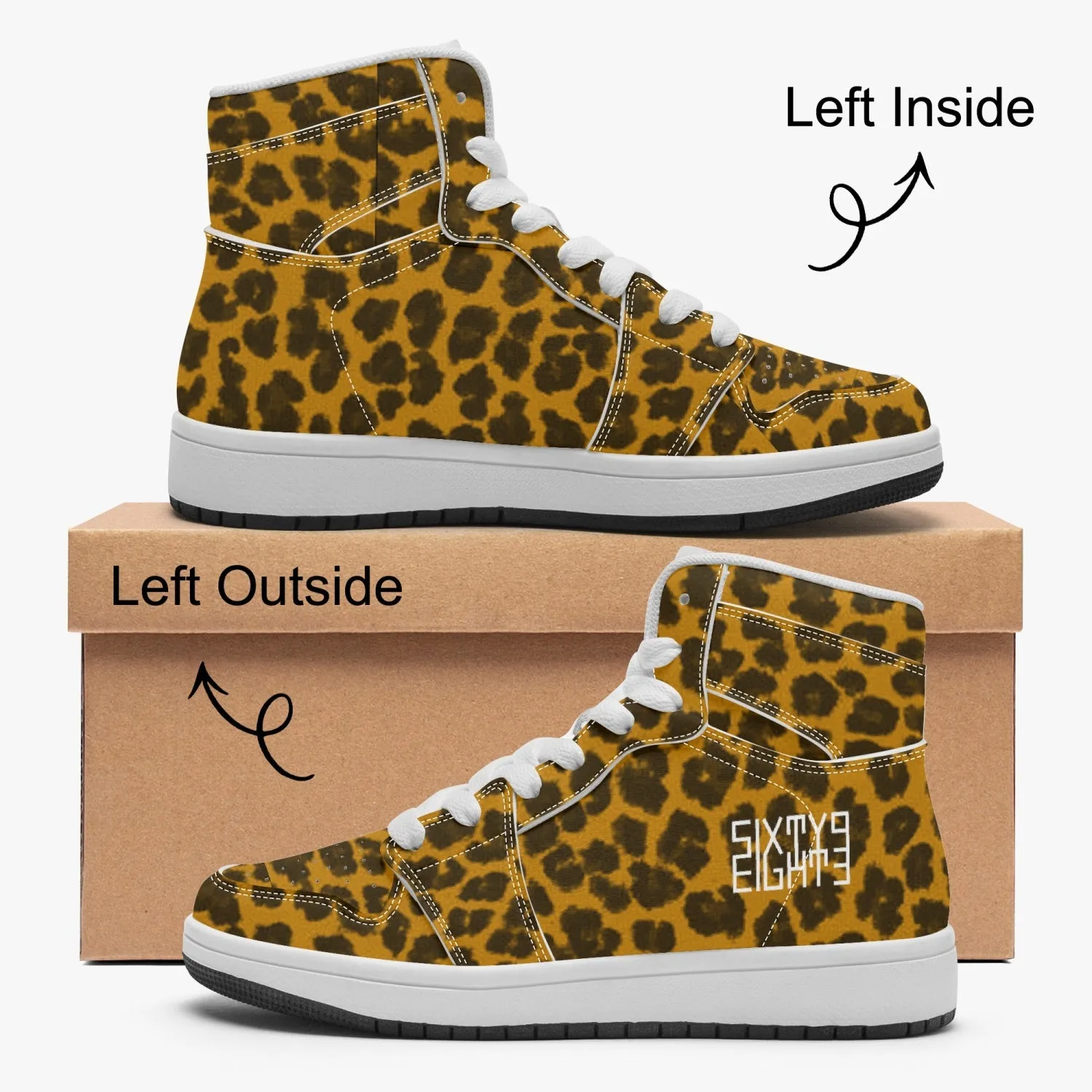 Sixty Eight 93 Logo White Cheetah Orange Kids High-Top Shoes