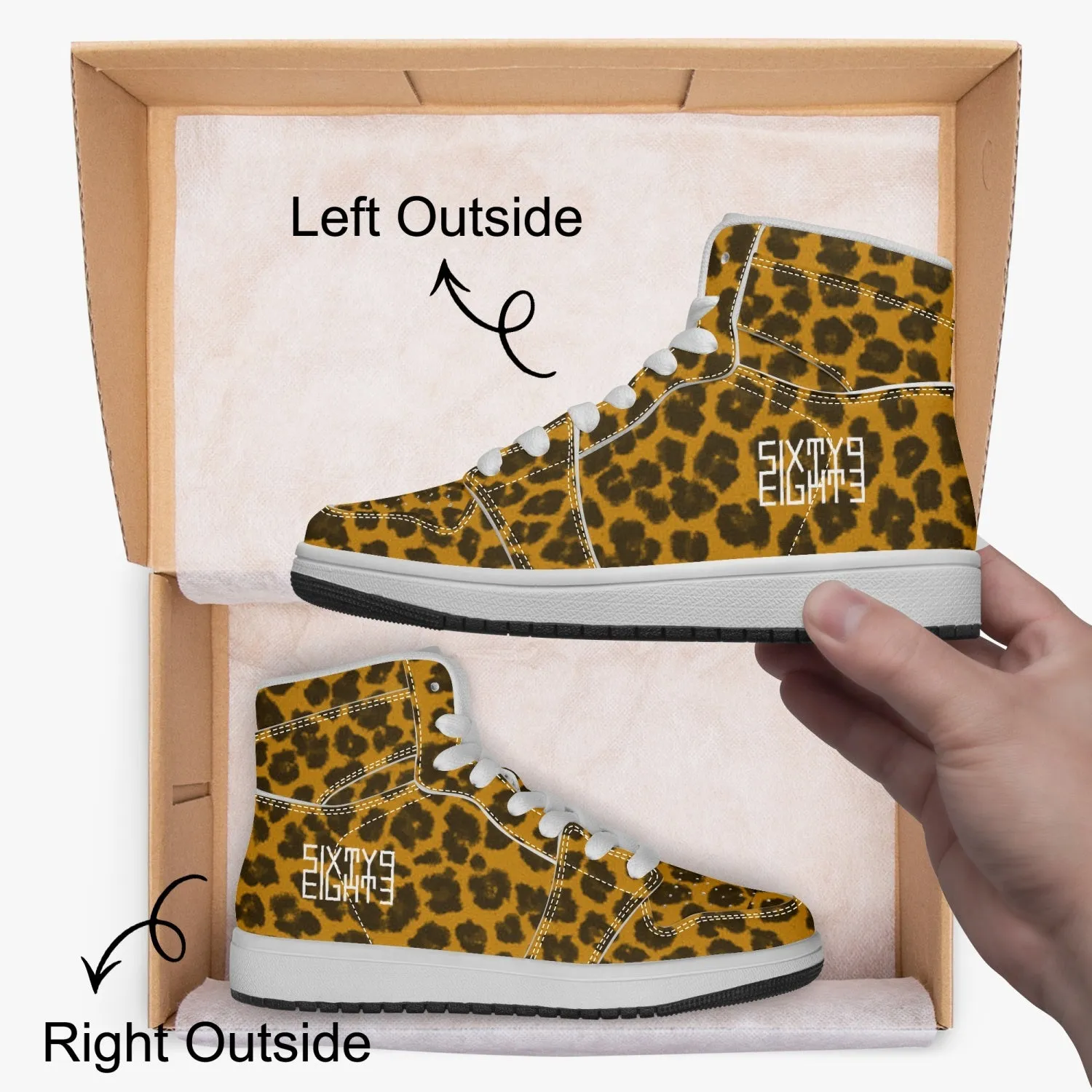 Sixty Eight 93 Logo White Cheetah Orange Kids High-Top Shoes