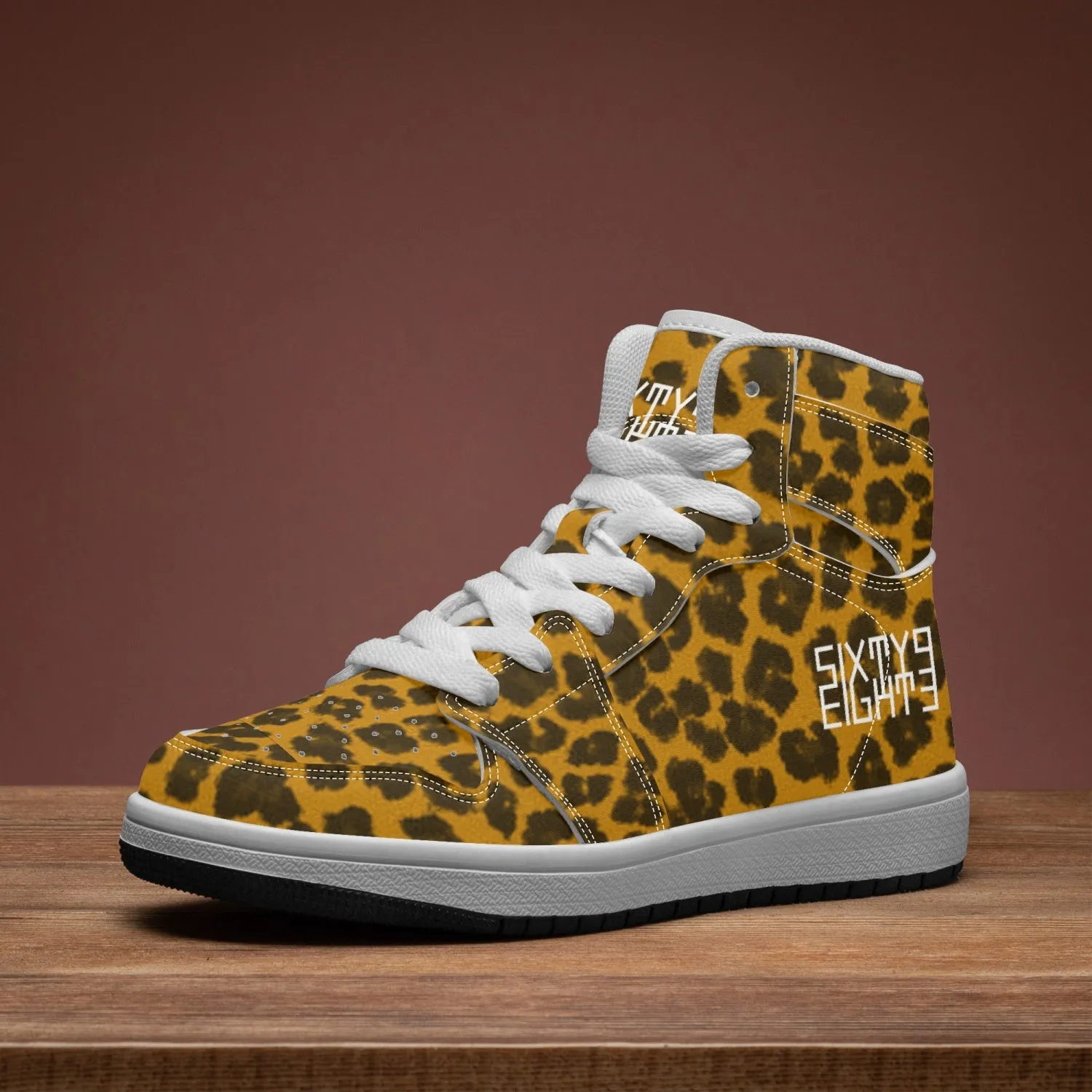 Sixty Eight 93 Logo White Cheetah Orange Kids High-Top Shoes