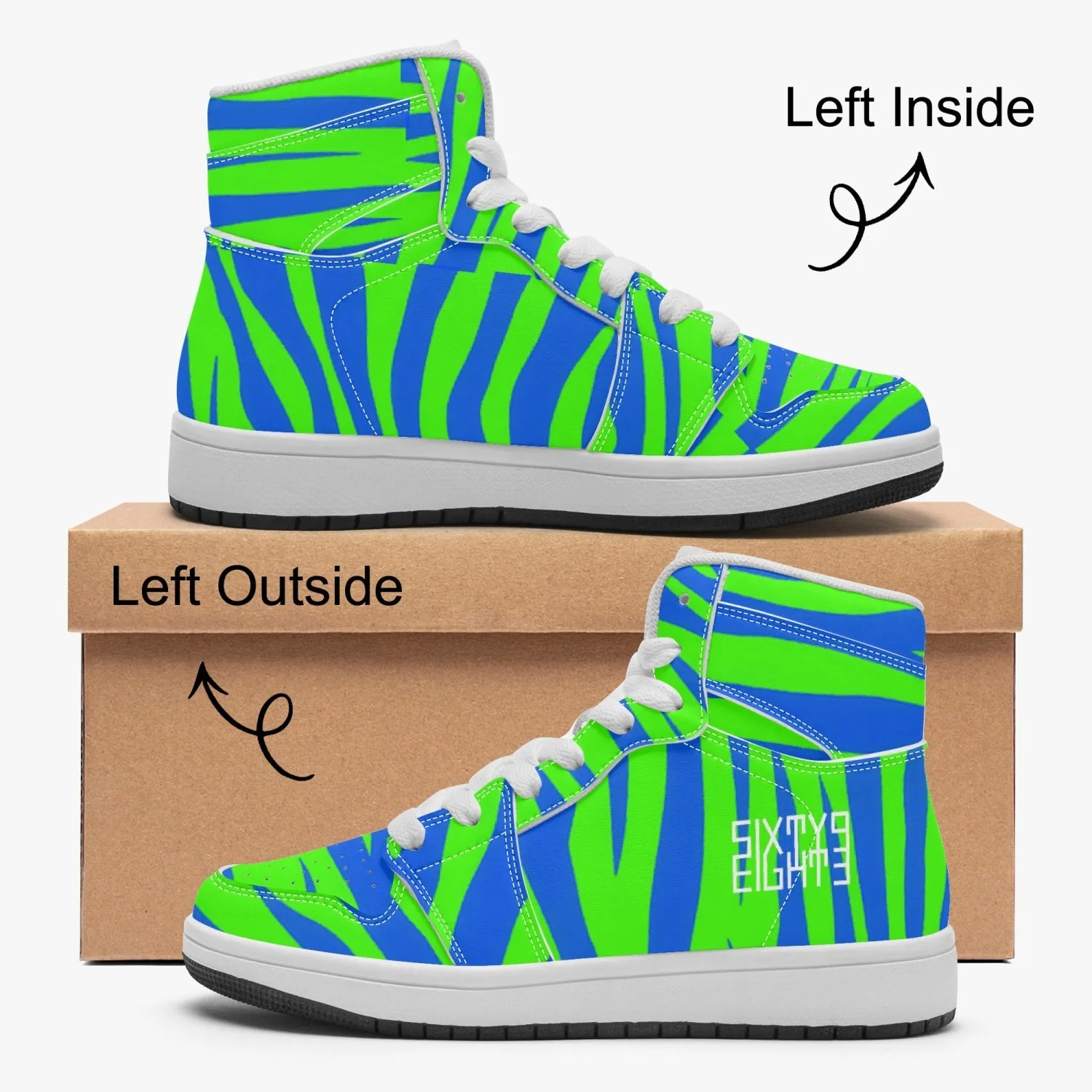 Sixty Eight 93 Logo White Zebra Blueberry Lime Kids High-Top Shoes