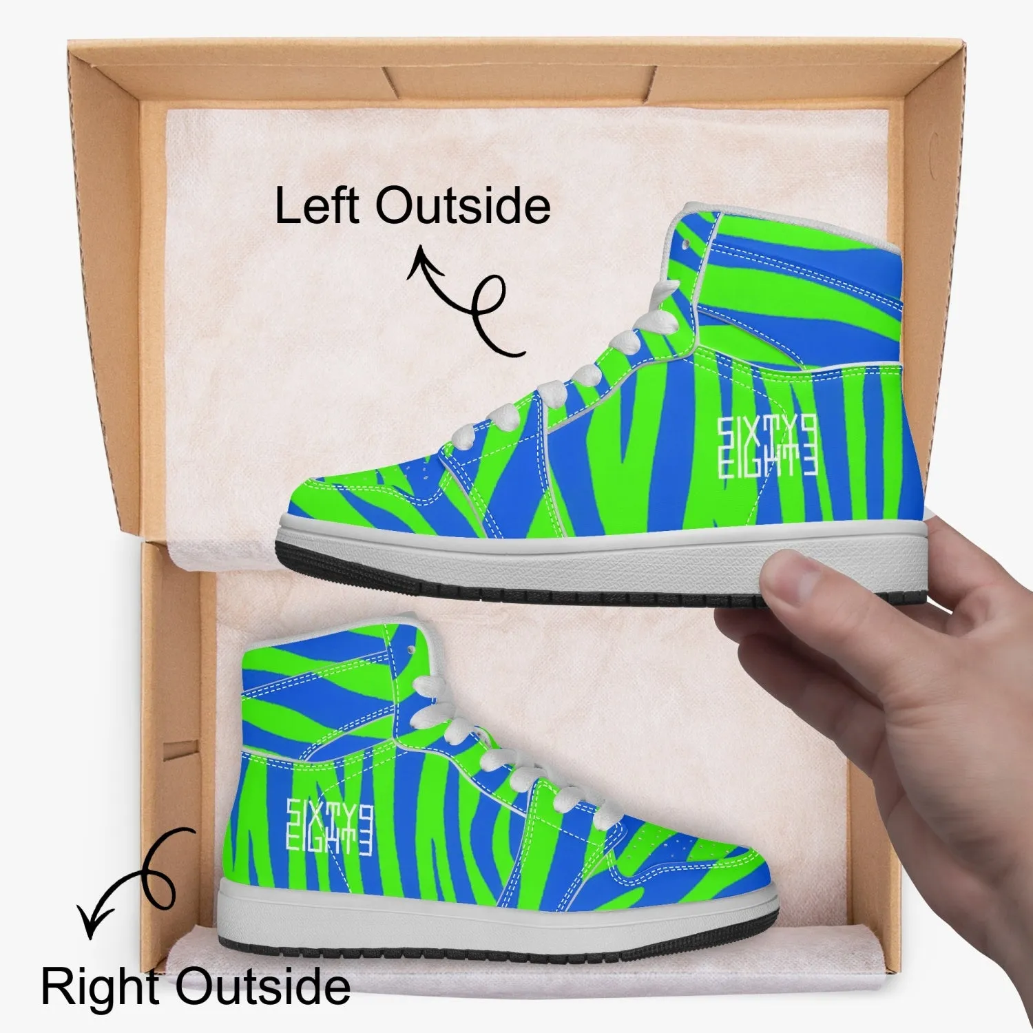 Sixty Eight 93 Logo White Zebra Blueberry Lime Kids High-Top Shoes