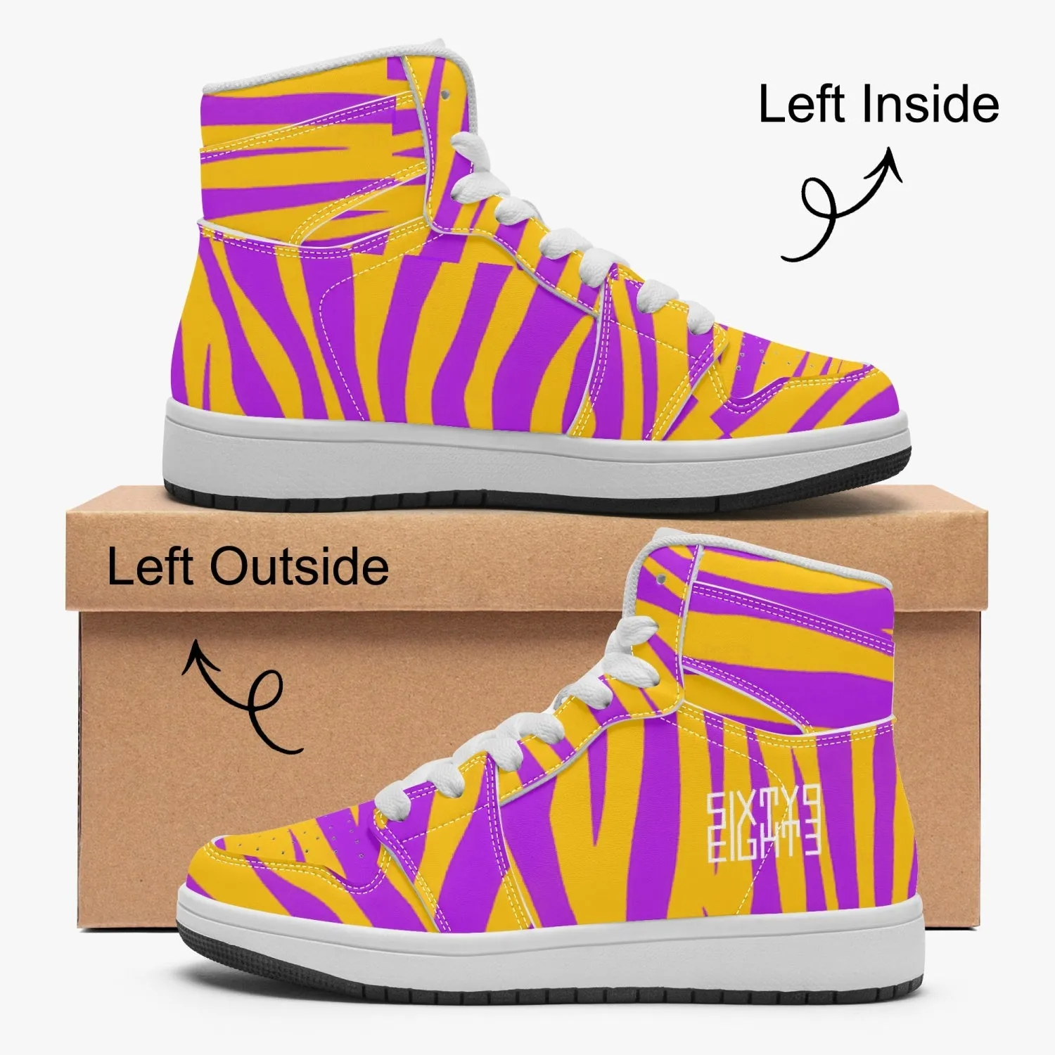 Sixty Eight 93 Logo White Zebra Purange Kids High-Top Shoes