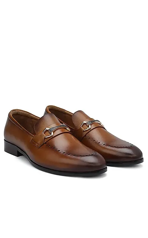 Tan Brogue Leather Loafers