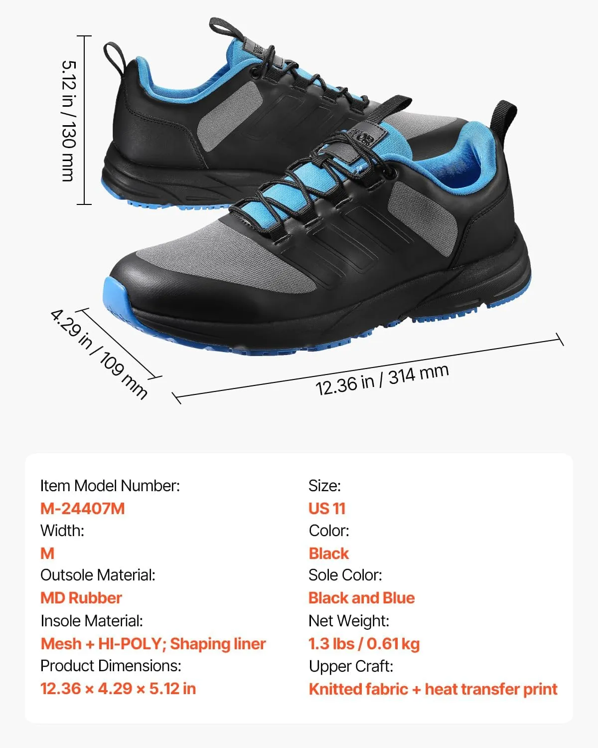 VEVOR Men's Cross W Width Sneakers US Size 9, Wide Toe Box Arch Support & Adjustable Lace-up, Training Shoes for Running, Gymnastics, Dog Walking, and Weightlifting (Black)