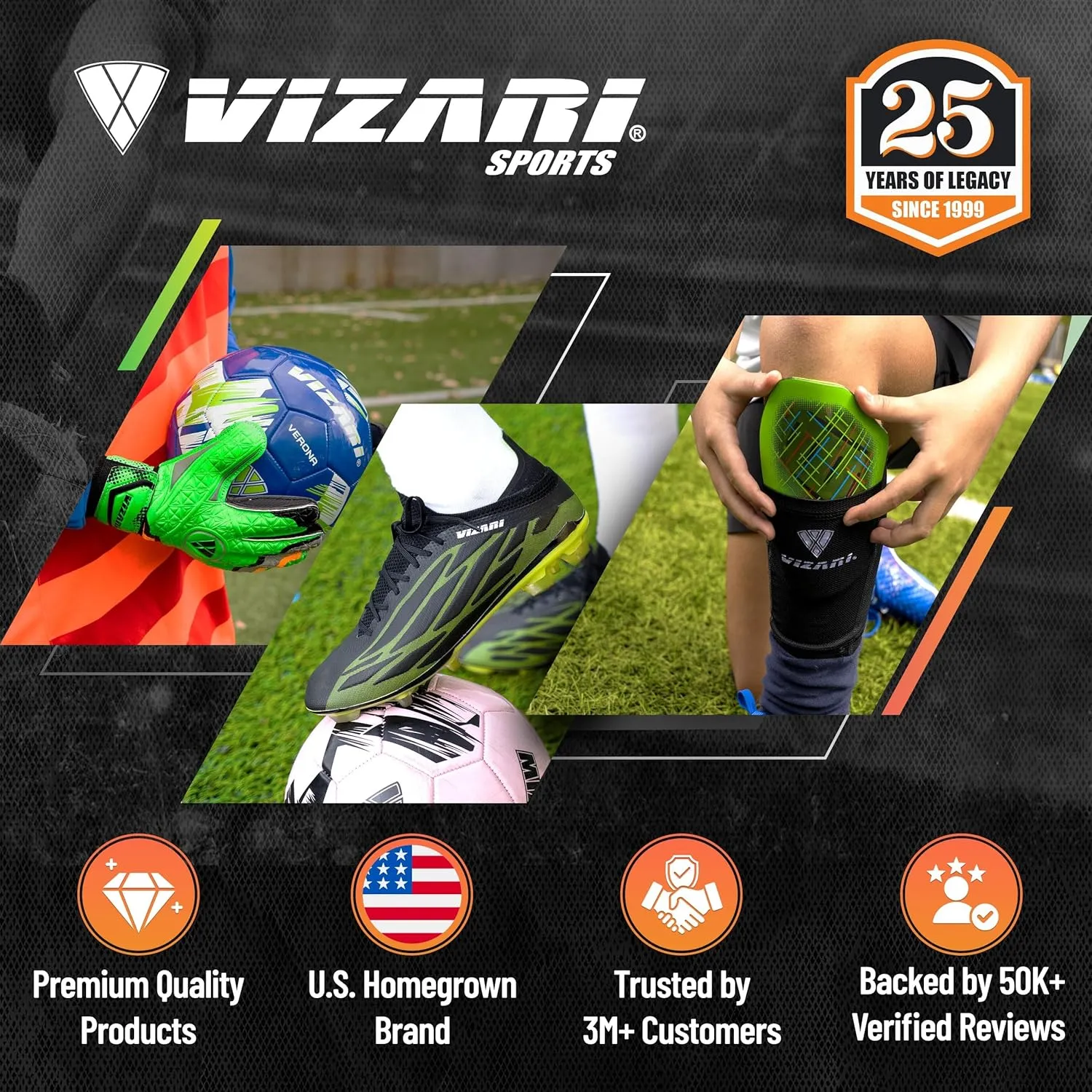 Vizari USA Stealth Boys Girls Soccer Cleats | Youth Firm Ground Athletic Outdoor Football Shoes for Toddler, Little Kid, Big Kid | Lightweight & Durable