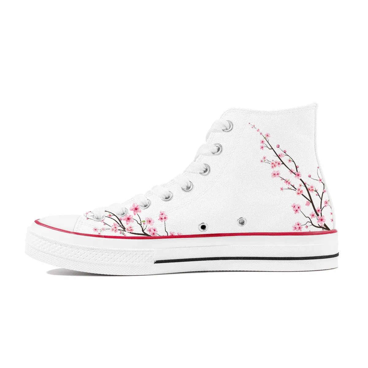 White Sakura High Top Canvas Shoes