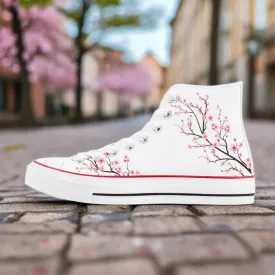White Sakura High Top Canvas Shoes