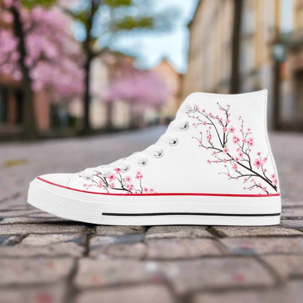 White Sakura High Top Canvas Shoes