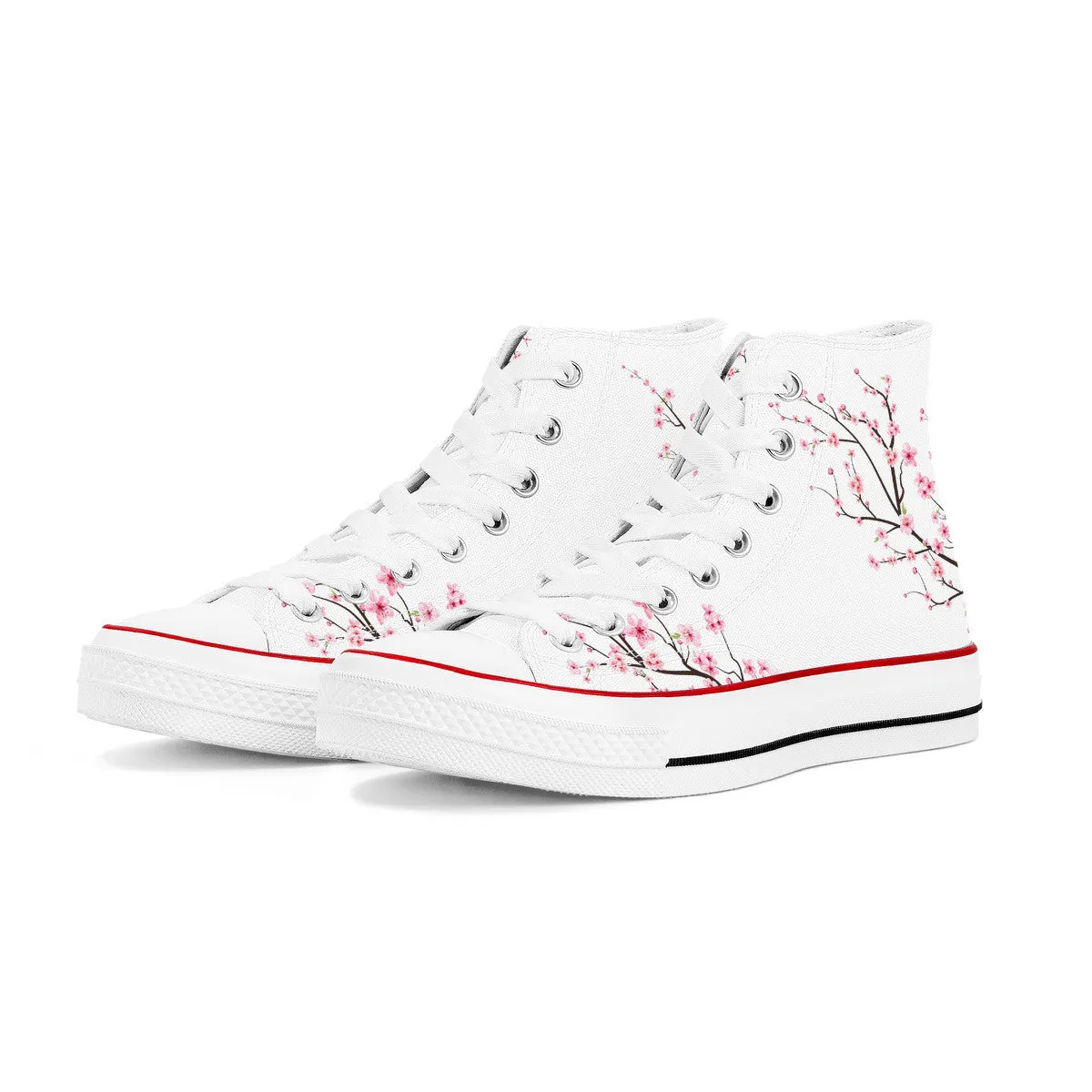 White Sakura High Top Canvas Shoes