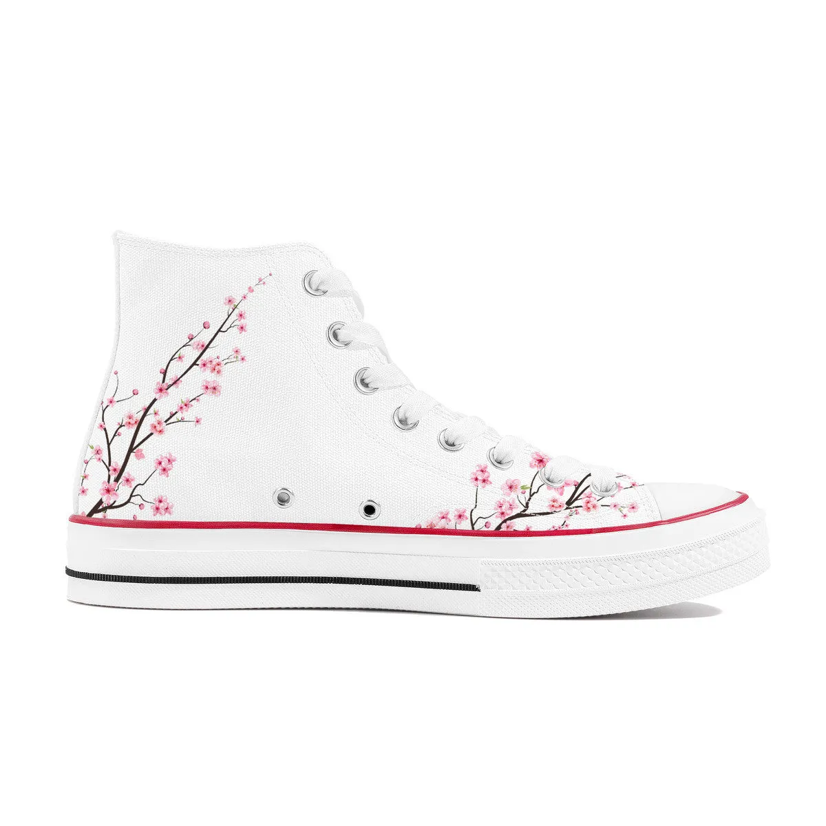 White Sakura High Top Canvas Shoes